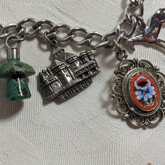 Sterling Silver New Link Eclectic Swiss Charm Bracelets With Seven VintageCharms - Picture 4 of 12